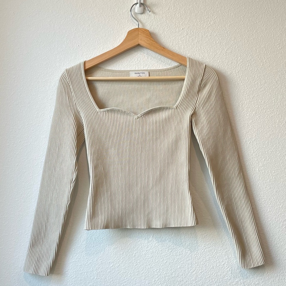 Aritzia Babaton Elegant Cream Ribbed Women's Top